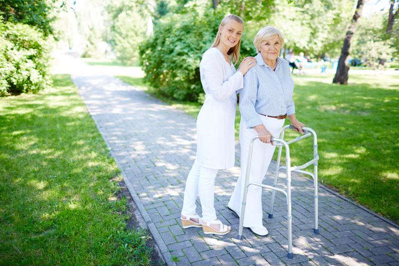 A walker or cane can help a senior stay on his or her feet.