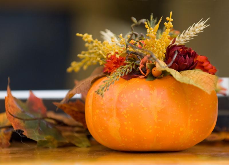 seasonal floral arrangement, pumpkin, flowers, thank you