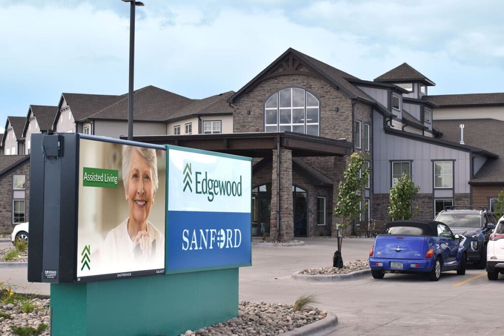 Edgewood Electronic sign stating Edgewood Assisted Living and Sanford