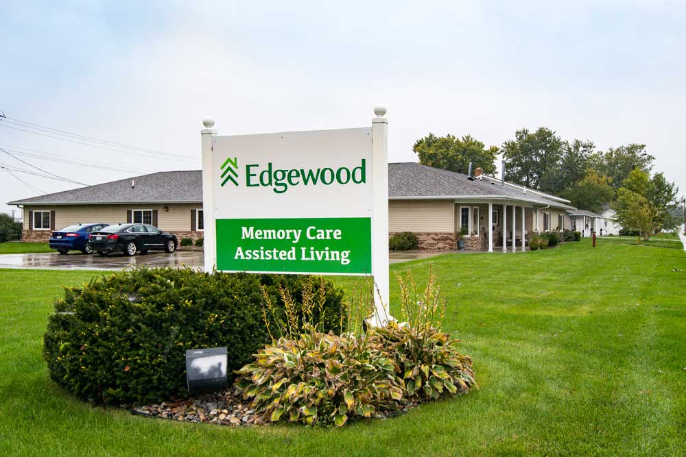 Edgewood logo sign stating memory care and assisted living
