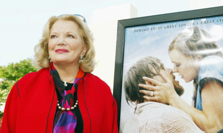 Gena Rowlands standing near The Notebook Movie Poster